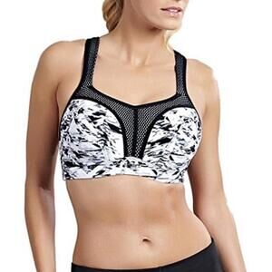 Panache 28 G Power Wired Sports Bra Black White Underwire‎ Padded Strap 5021B